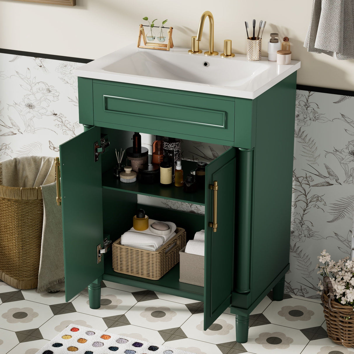 Bathroom Vanity with Integrated Sink and 2-Door Cabinet
