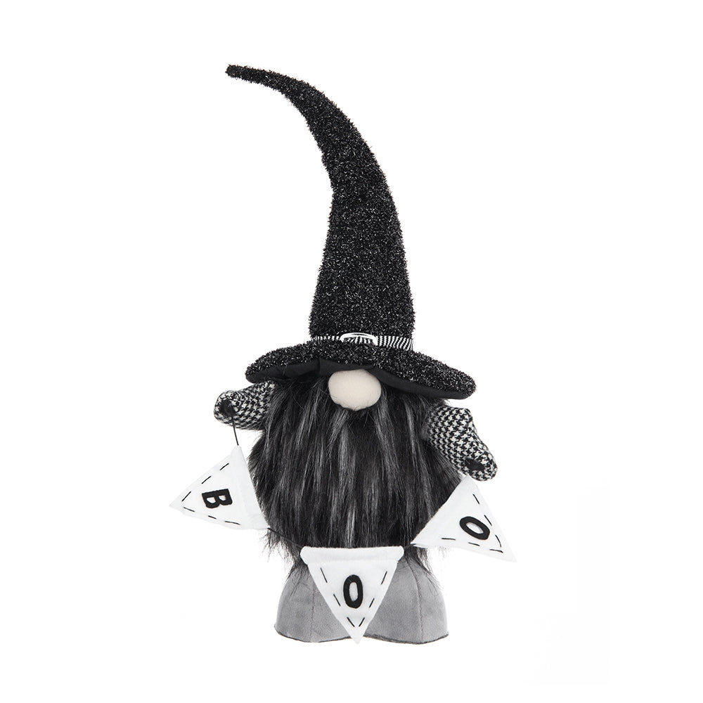 Set of 2 Black Fabric Gnomes with 'Boo' Banner