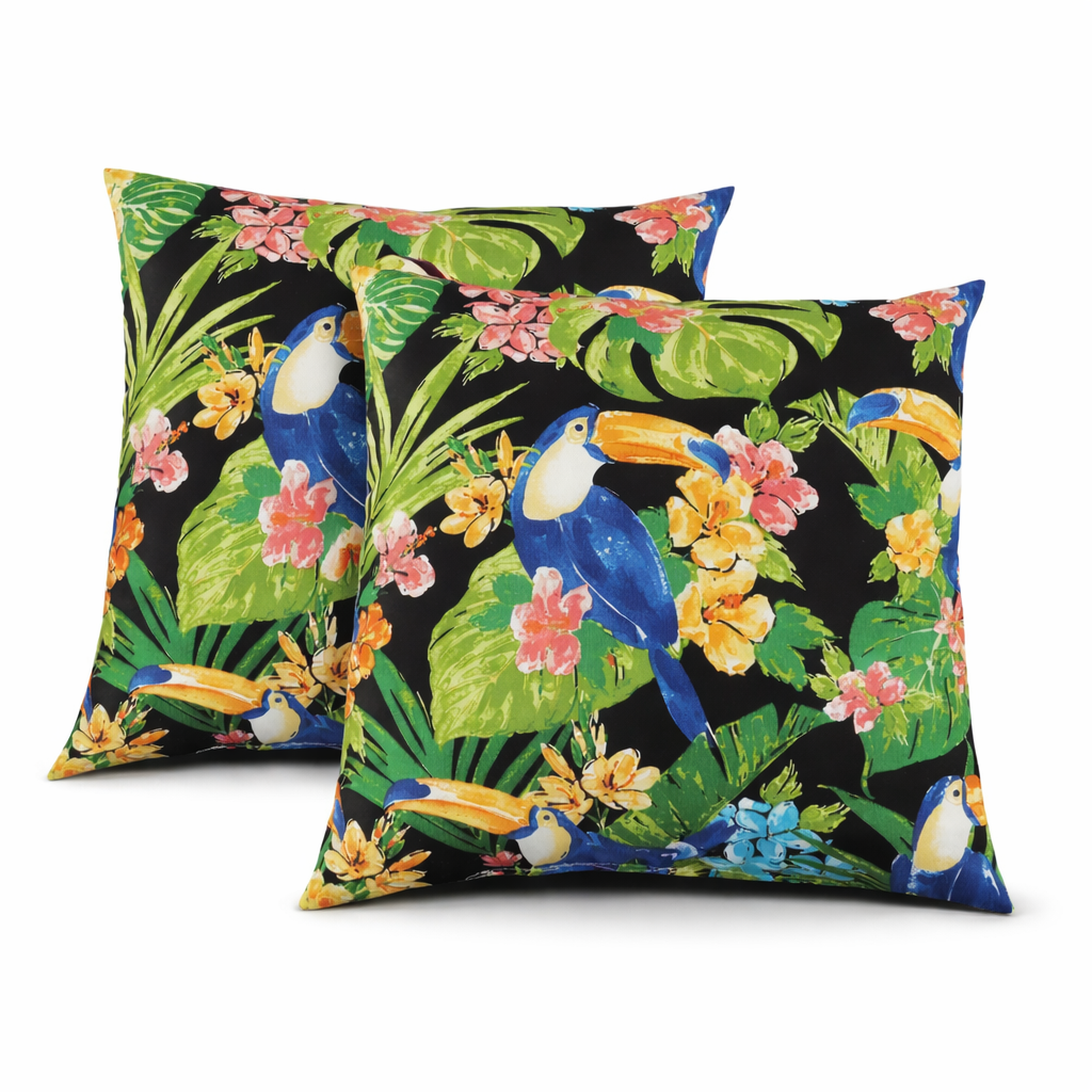4 Pack Outdoor Pillow Covers 18x18 Inch - Toucan Paradise