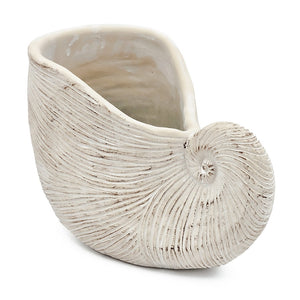 11.5x6.7x7.7 Sand and Cement Nautilus Shell Planter with Textured Beige Finish