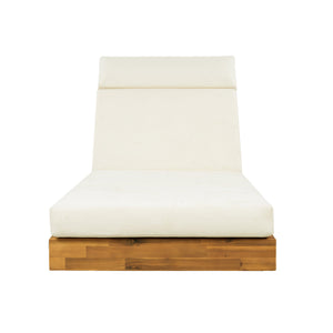 Modern Acacia Wood Outdoor Chaise Lounge with Beige Cushion