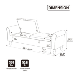 Napped Storage Bench With Rolled Armrest - Griege