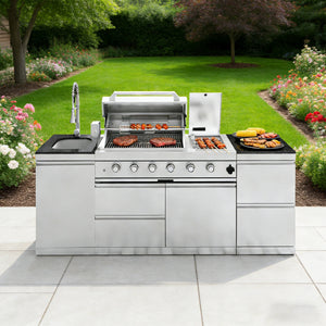 85-Inch Deluxe Stainless Steel Gas Outdoor Kitchen Barbecue Island Grill