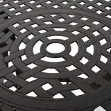 Outdoor cast aluminum circular dining table, bronze