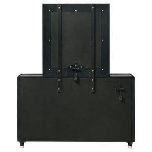 Ravenne 6-drawer Velvet Upholstered LED Dresser and Mirror Black