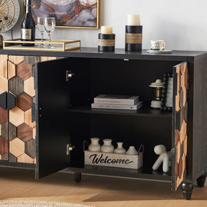 Distressed Storage Cabinet with Honeycomb Pattern