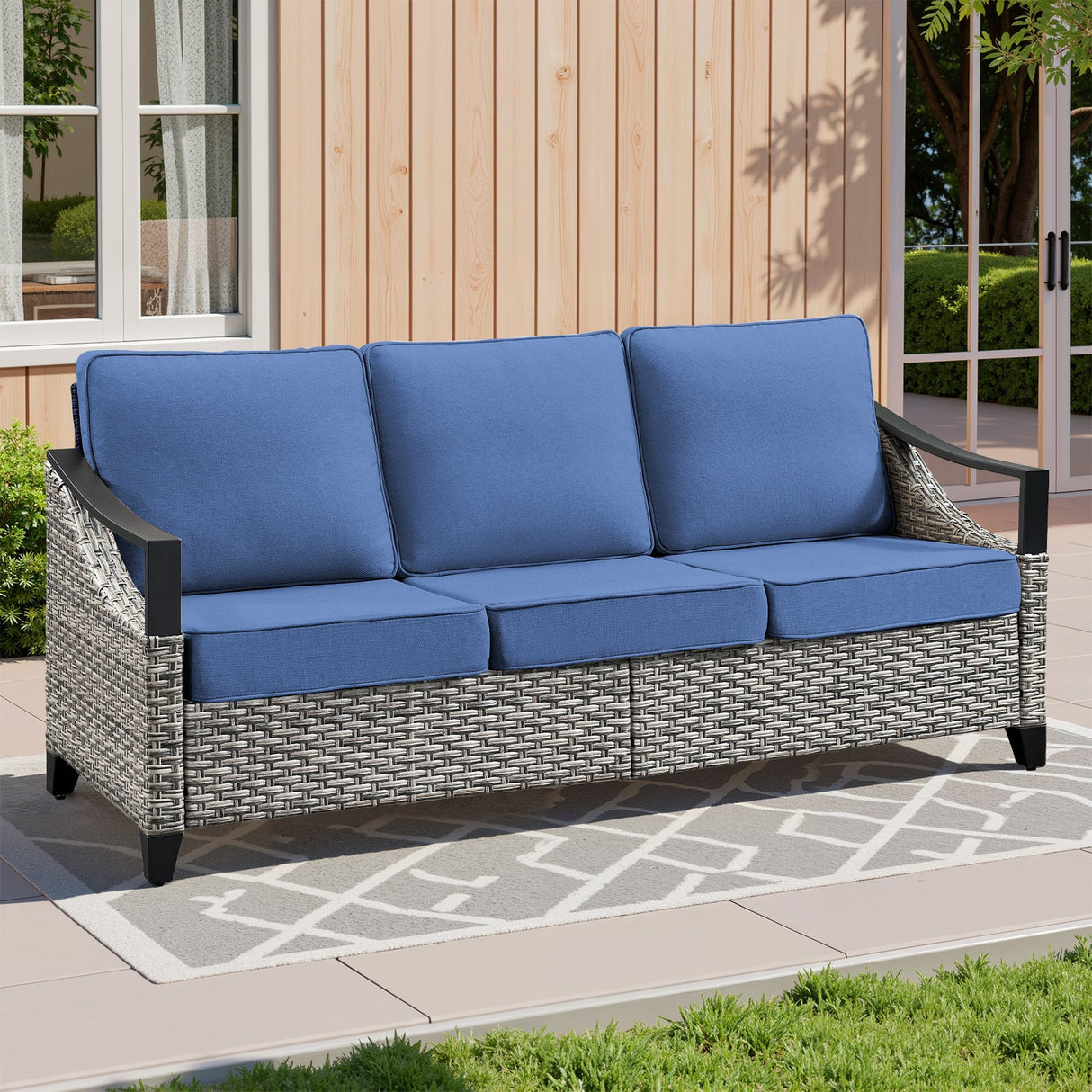 73.4" Wide Outdoor Wicker Sofa
