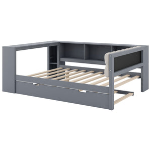 Upholstered Headboard Platform Bed With Storage Shelves, Trundle, Charging Station