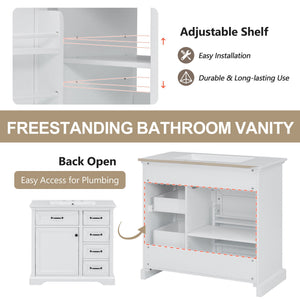 36" Bathroom Vanity With Sink, 2 Tip-Out Drawers, Soft Close Hinges