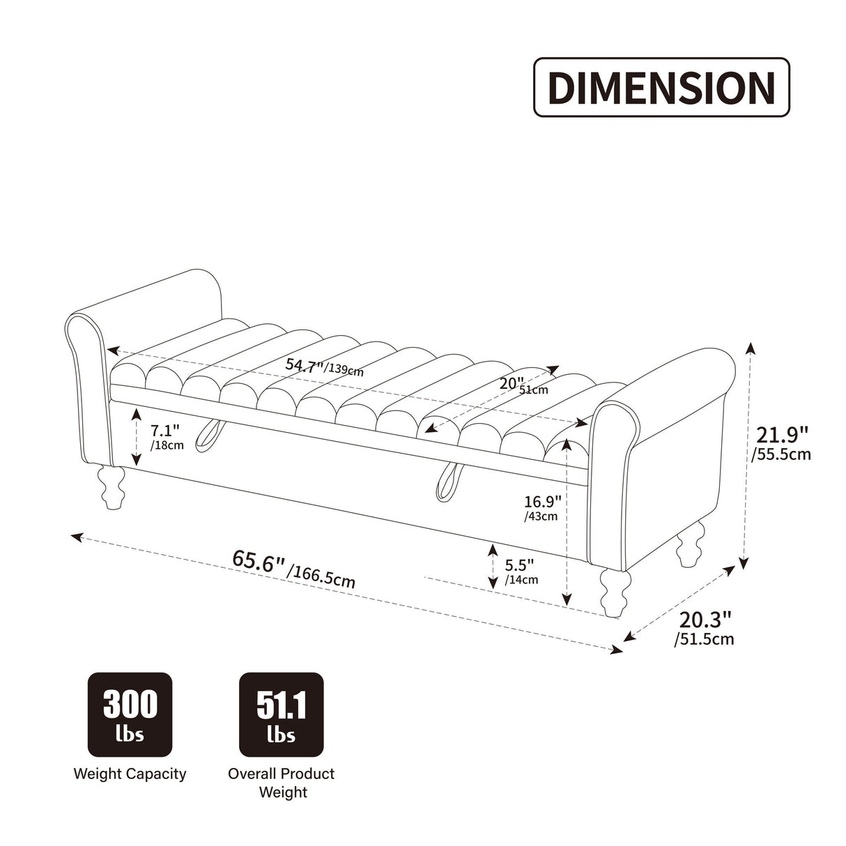 Wide Modern Upholstered Storage Bench With Rolled Armrest
