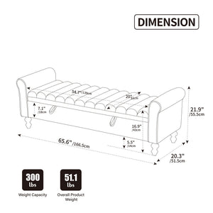 Wide Modern Upholstered Storage Bench With Rolled Armrest
