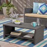 Brown Rattan Outdoor Coffee Table with Steel Frame – Weather-Resistant Patio Furniture