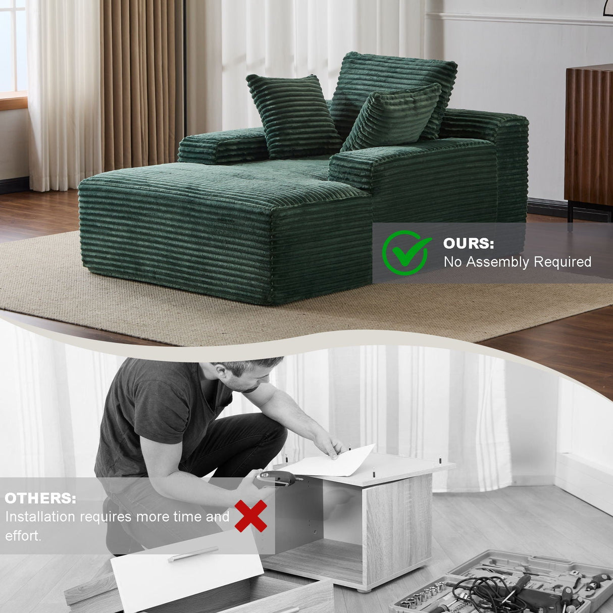 Oversized Chaise Lounge Chair Cozy Cloud Couch With 3 Throw Pillows And Wide Armrest