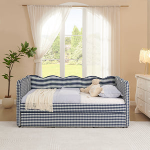 Cozy Gingham Daybed with Trundle Twin Size Sofa Bed