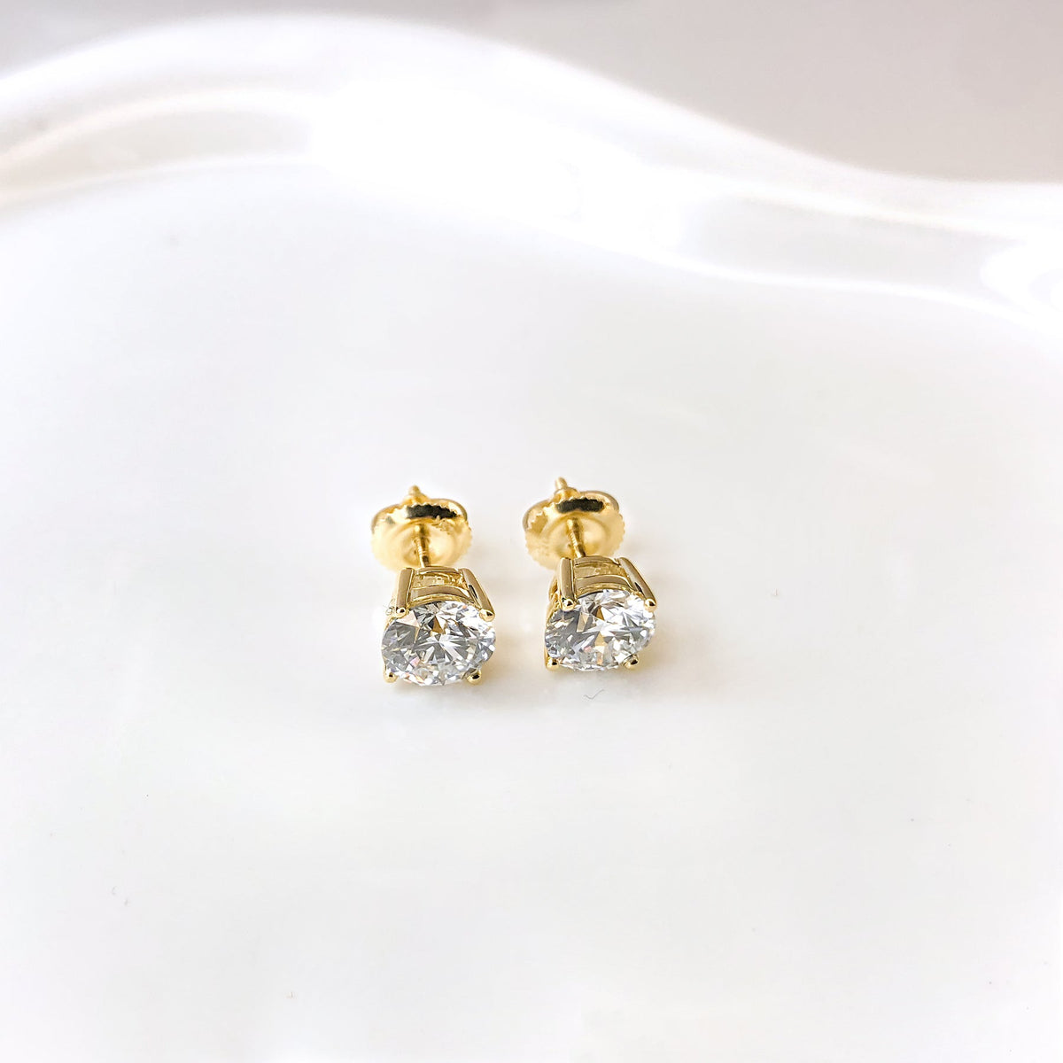 14K Gold Round Lab Grown Diamond Solitaire Stud Earrings with Screw Backs