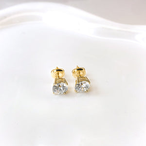 14K Gold Round Lab Grown Diamond Solitaire Stud Earrings with Screw Backs