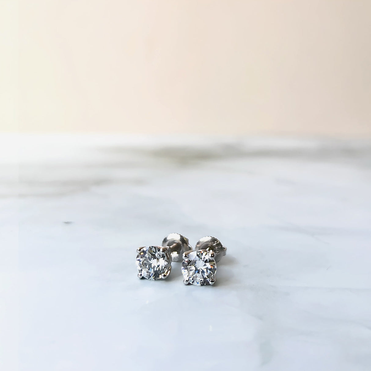 14K Gold Round Lab Grown Diamond Solitaire Stud Earrings with Screw Backs
