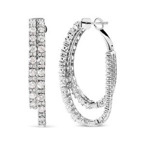 14K White Gold 4.0 Cttw Diamond Asymmetrical Inside Out Double-Hoop Earrings (I-J Color, I1-I2 Clarity)