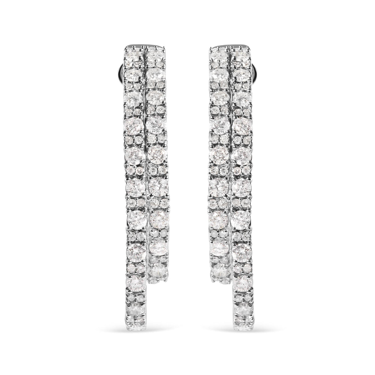14K White Gold 4.0 Cttw Diamond Asymmetrical Inside Out Double-Hoop Earrings (I-J Color, I1-I2 Clarity)
