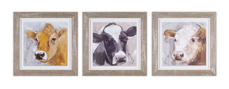 Wood-framed-cow-print-under-glass-(set-of-3)-Wall-Art