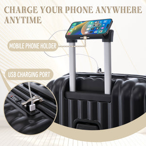 ABS Spinner Wheel Luggage Carry On Suitcase with Cup Holder and USB Port