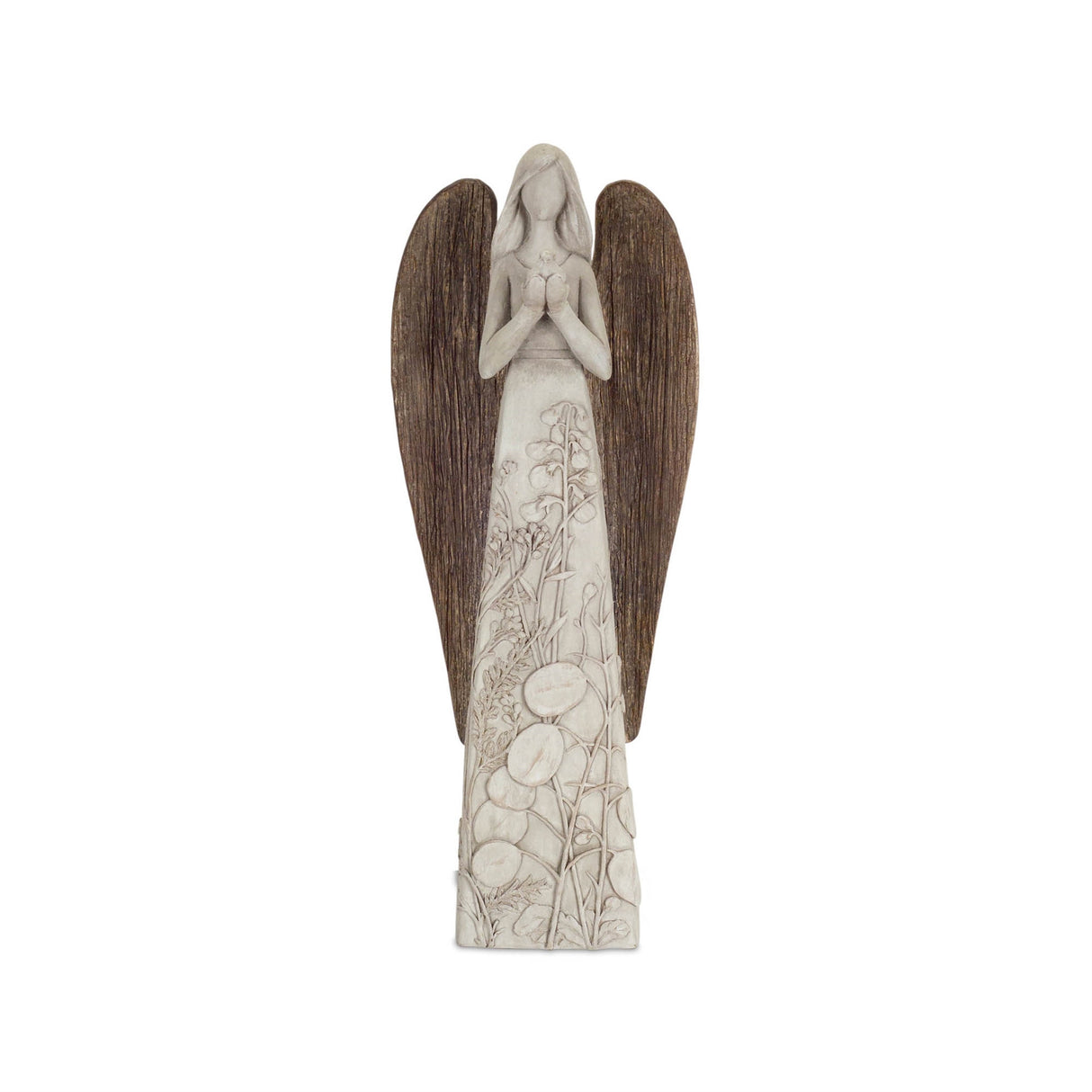 Floral Sculpted Angel with Wood Style Wings (Set of 2)