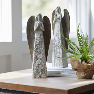 Floral Sculpted Angel with Wood Style Wings (Set of 2)