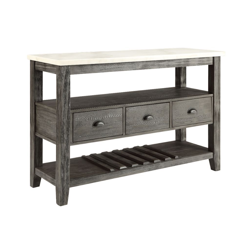 Merel - Server - White Marble Top & Gray Oak