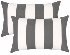 2 Pack Outdoor Lumbar Pillow Covers - Gray/White Striped