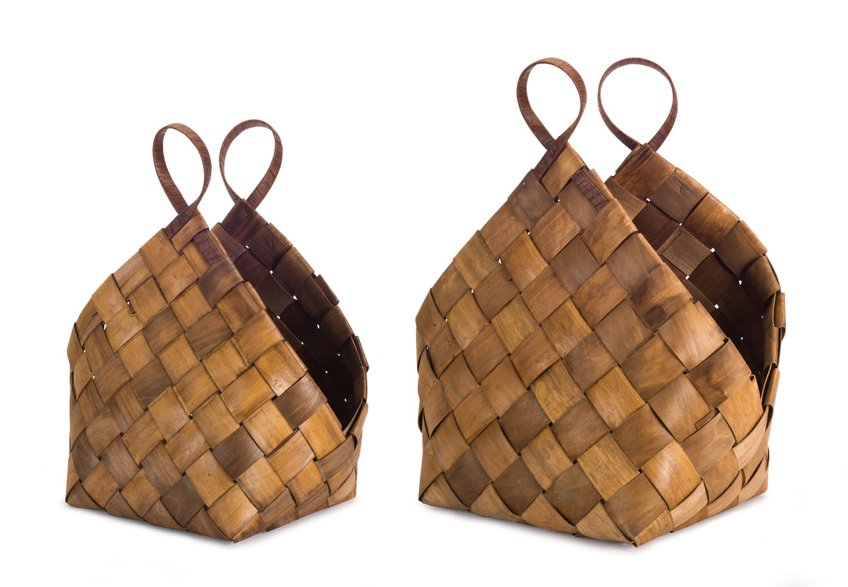 Woven Metasequoia Wood Basket Set of 4 with Handles