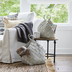 Woven metasequoia wood basket with handles (set of 4)