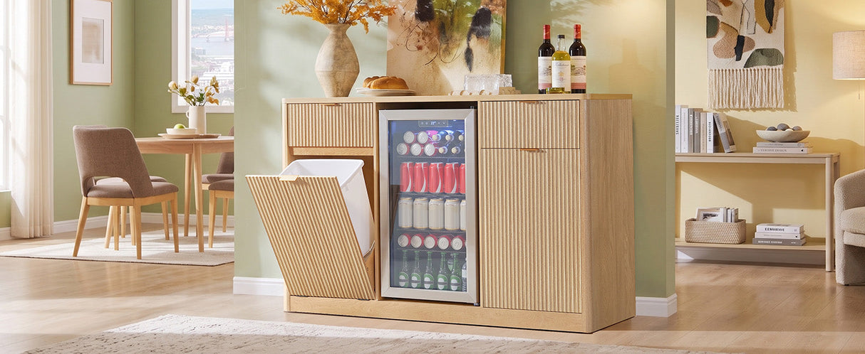 K&K 59" Coffee Bar Cabinet with Fridge Space