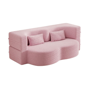 Modern Floor Sofa with 2 Pillows, Convertible Teddy Fabric Foam Filled Bed