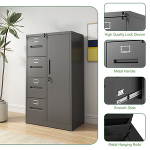 Metal Storage Vertical Filing Cabinet With Lock, 4 Drawers, 1 Door, Steel Construction, School / Office Use