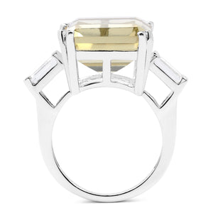 11.45 Carat Genuine Lemon Quartz and White Topaz .925 Sterling Silver Ring
