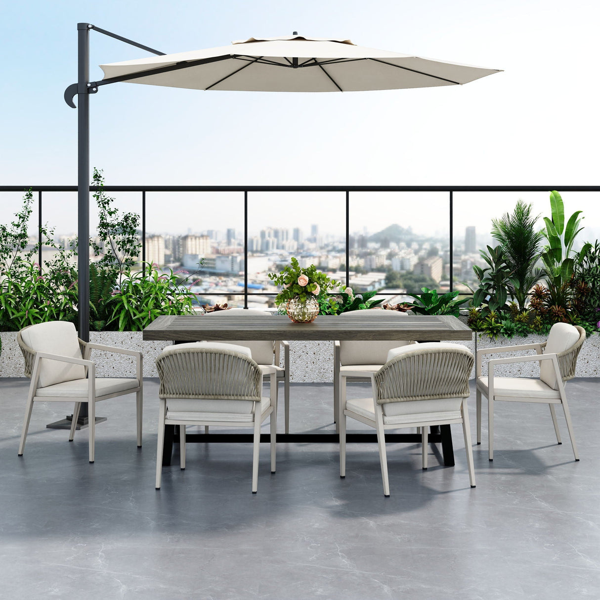 7 Pieces Modern Outdoor Dining Set with Acacia Wood Table and Chairs