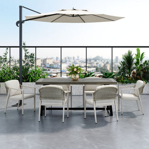 7 Pieces Modern Outdoor Dining Set with Acacia Wood Table and Chairs