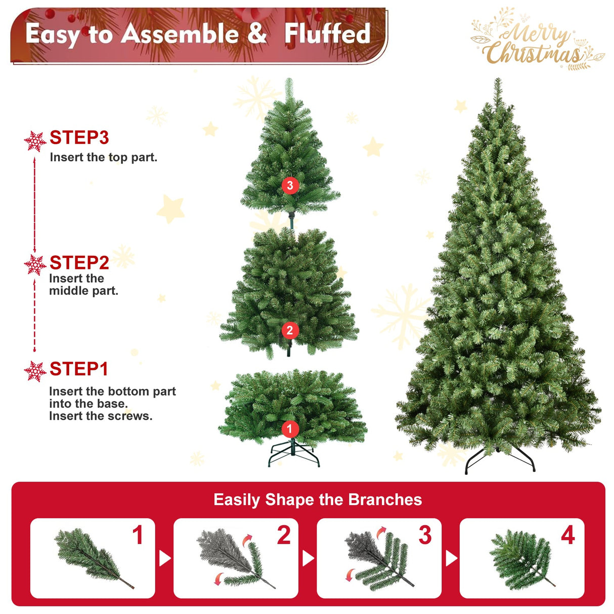 7ft Pre-Lit PVC Christmas Tree with 400 UL Lights