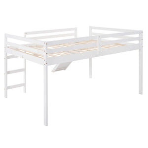 Full Loft Bed With Slide, Multifunctional Design - White