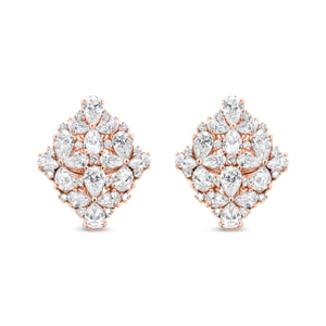 18K Rose Gold 8 1/3 Cttw Pear and Round Diamond Floral Cluster Omega Earrings (F-G Color, VS1-VS2 Clarity)