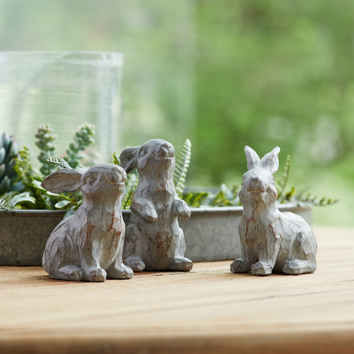Washed stone garden rabbit figurine (set of 6)