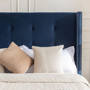Peyton Upholstered Queen Bed with Blue Velvet