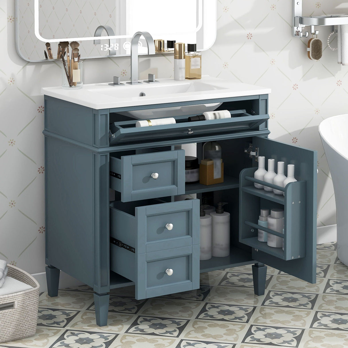 Bathroom Vanity With Top Sink, Storage Cabinet - Blue