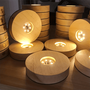 Wooden LED Light Base USB Powered | 6-LED Display Stand for Acrylic, Crystal