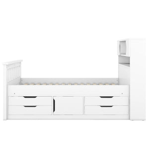 Captain Platform Bed Frame With Storage Bookcases, Shelves, And 4 Drawers