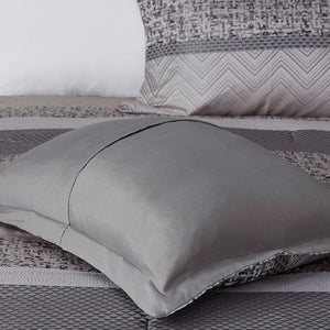 7 Piece Jacquard Comforter Set Grey/Taupe Queen