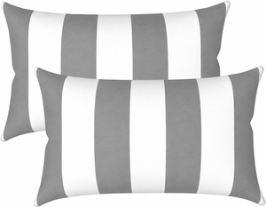 2 Pack Outdoor Lumbar Pillow Covers - Gray/White Striped