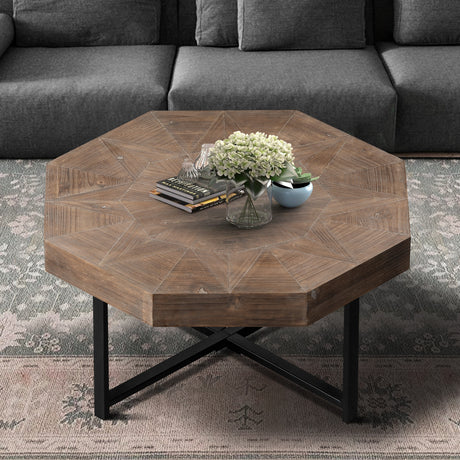 Wood-Octagonal-Vintage-Patchwork-Craft-Farmhouse-Coffee-Table-(Antique-Brown)-Accent-Tables