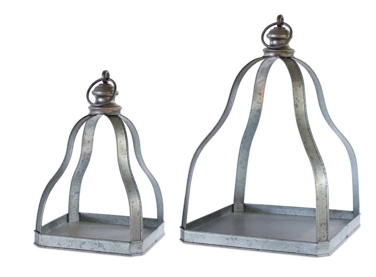 Galvanized metal lantern with open design (set of 2)