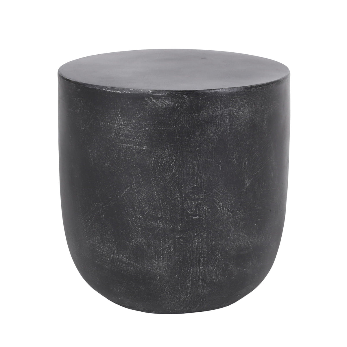 Outdoor Lightweight Concrete End Table With Natural Texture - Matte Black